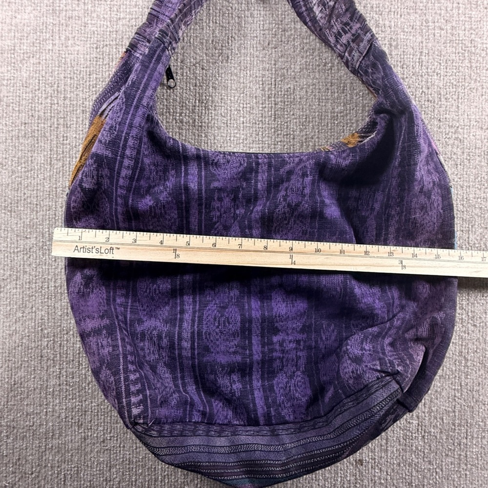 Purple Boho Embroidered Hobo Bag Woven Ikat Festival Crossbody Shoulder Bag - Picture 5 of 11